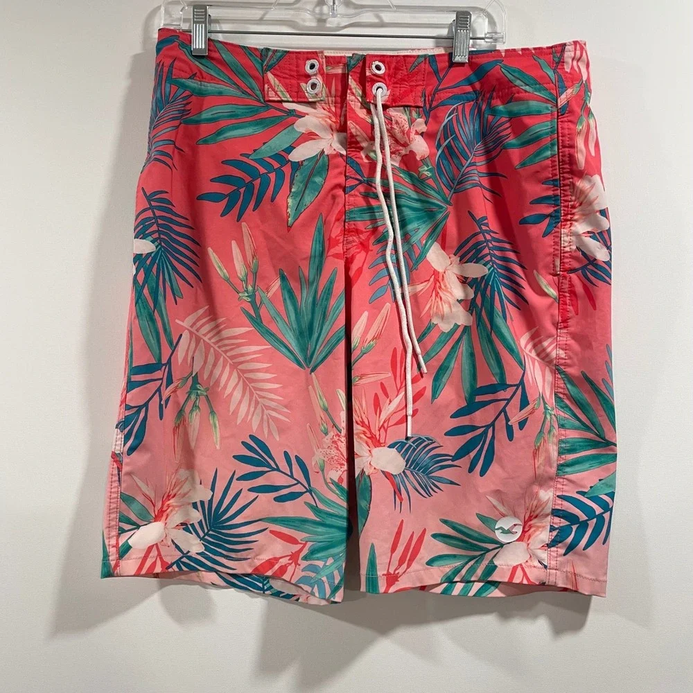 Hollister Epic Flex Stretch Board Shorts Mens 32 Pink Tropical Floral Swim Trunk